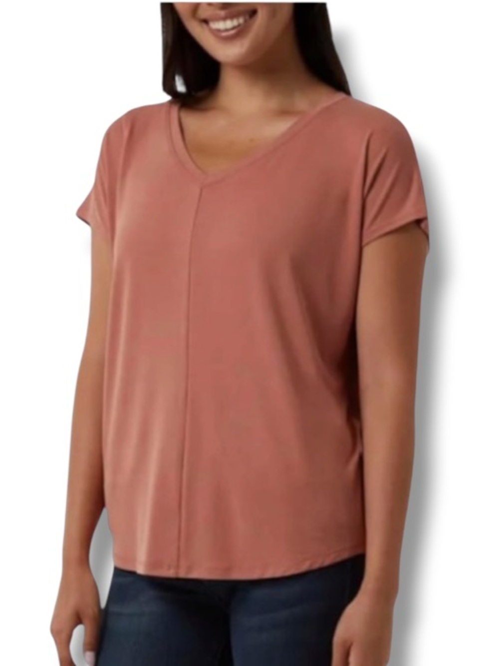 32 Degrees Cool Women's Soft Luxe Short Sleeve V-Neck Top Cedarwood Pink Red